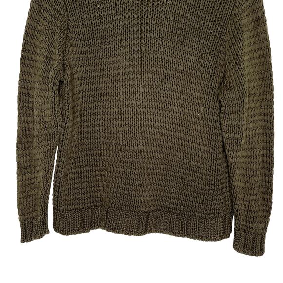 Eileen Fisher L Womens Crew Neck Open Knit Crochet Sweater Olive Green - Picture 5 of 8